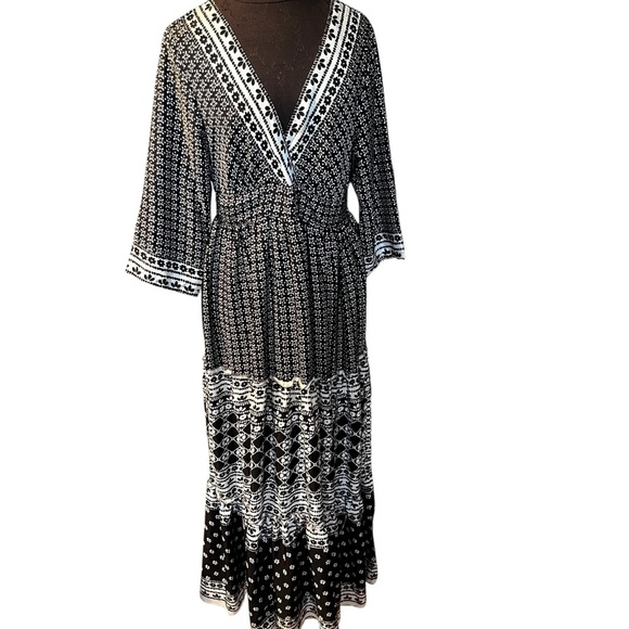 Magic 2 Me Anthropologie Black White Floral Maxi Festival Dress L - Picture 7 of 7